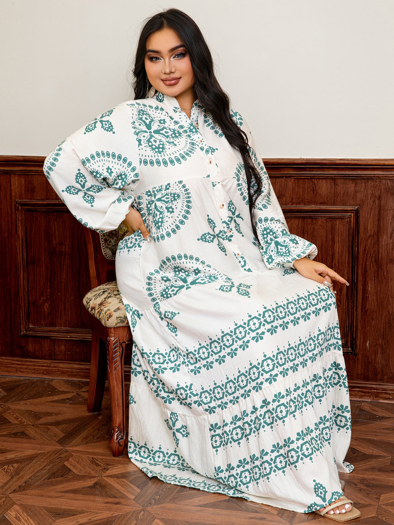 Elegant Floral Print Jalabiya Dress for Women - Pink with Floral Accents, Long Sleeve, Flowy Hem, Perfect for Spring/Summer, Traditional Middle Eastern Attire, Elegant Event Wear | Floral Print Dress | Intricate Details